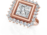 Rose gold Princess Halo Diamond Ring with Milgrain Edge and Round Prong Setting_27