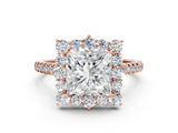 Rose gold Princess Halo Diamond Ring with Pavé Band and Prong Setting_20