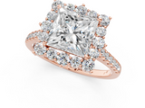 Rose gold Princess Halo Diamond Ring with Pavé Band and Prong Setting_21