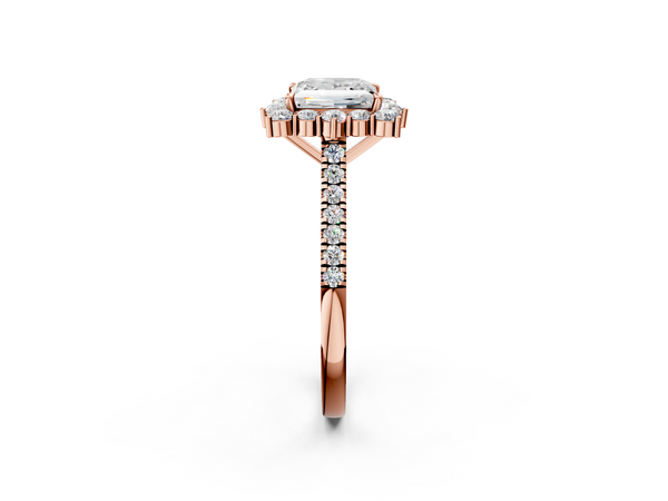 Rose gold Princess Halo Diamond Ring with Pavé Band and Prong Setting