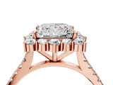 Rose gold Princess Halo Diamond Ring with Pavé Band and Prong Setting_24