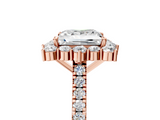 Rose gold Princess Halo Diamond Ring with Pavé Band and Prong Setting_25