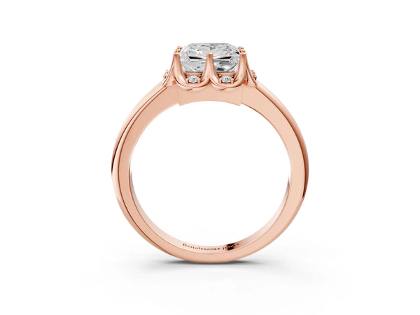 Rose gold Princess Halo Diamond Ring with Round Cluster Setting, Solitaire Band, and Four-Prong Setting