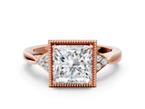 Rose gold Princess Halo Diamond Ring with Tapered Band and Four-Prong Setting_3