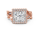 Rose gold Princess Halo Diamond Ring with Vintage Split Shank and Four-Prong Setting_20