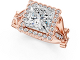 Rose gold Princess Halo Diamond Ring with Vintage Split Shank and Four-Prong Setting_21