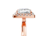 Rose gold Princess Halo Diamond Solitaire with Pavé Band and Four-Prong Setting_101