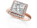 Rose gold Princess Halo Diamond Solitaire with Pavé Band and Four-Prong Setting_97