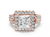 Rose gold Princess Halo Diamond Split Shank Engagement Ring with Prong Setting_75