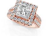 Rose gold Princess Halo Diamond Split Shank Engagement Ring with Prong Setting_76