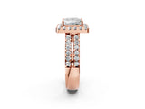 Rose gold Princess Halo Diamond Split Shank Engagement Ring with Prong Setting_77