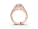 Rose gold Princess Halo Diamond Split Shank Engagement Ring with Prong Setting_78