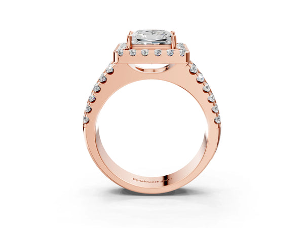 Rose gold Princess Halo Diamond Split Shank Engagement Ring with Prong Setting