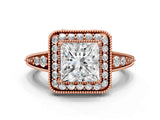 Rose gold Princess Halo Diamond Split Shank Ring with Milgrain Detail_49