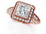 Rose gold Princess Halo Diamond Split Shank Ring with Milgrain Detail_50