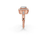 Rose gold Princess Halo Diamond Split Shank Ring with Milgrain Detail_51