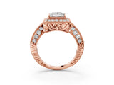 Rose gold Princess Halo Diamond Split Shank Ring with Milgrain Detail_52