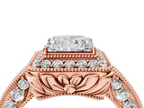 Rose gold Princess Halo Diamond Split Shank Ring with Milgrain Detail_53