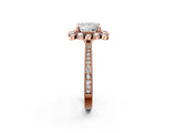 Rose gold Princess Halo Milgrain Pave Diamond Ring with Four-Prong Setting 3