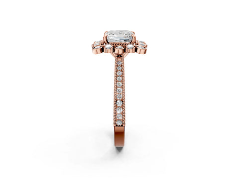 Rose gold Princess Halo Milgrain Pave Diamond Ring with Four-Prong Setting 3