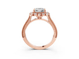 Rose gold Princess Halo Milgrain Pave Diamond Ring with Four-Prong Setting 4