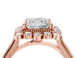 Rose gold Princess Halo Milgrain Pave Diamond Ring with Four-Prong Setting 5