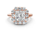 Rose gold Princess Halo Milgrain Solitaire with Bezel Set Side Stones and Pave Band_33