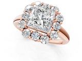 Rose gold Princess Halo Milgrain Solitaire with Bezel Set Side Stones and Pave Band_34