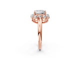 Rose gold Princess Halo Milgrain Solitaire with Bezel Set Side Stones and Pave Band_35