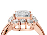 Rose gold Princess Halo Milgrain Solitaire with Bezel Set Side Stones and Pave Band_37