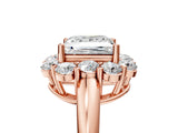 Rose gold Princess Halo Milgrain Solitaire with Bezel Set Side Stones and Pave Band_38