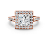 Rose gold Princess Halo Pavé Diamond Engagement Ring with Bezel Setting_20