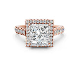 Rose gold Princess Halo Pavé Diamond Engagement Ring with Four-Prong Setting_25