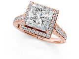 Rose gold Princess Halo Pavé Diamond Engagement Ring with Four-Prong Setting_26