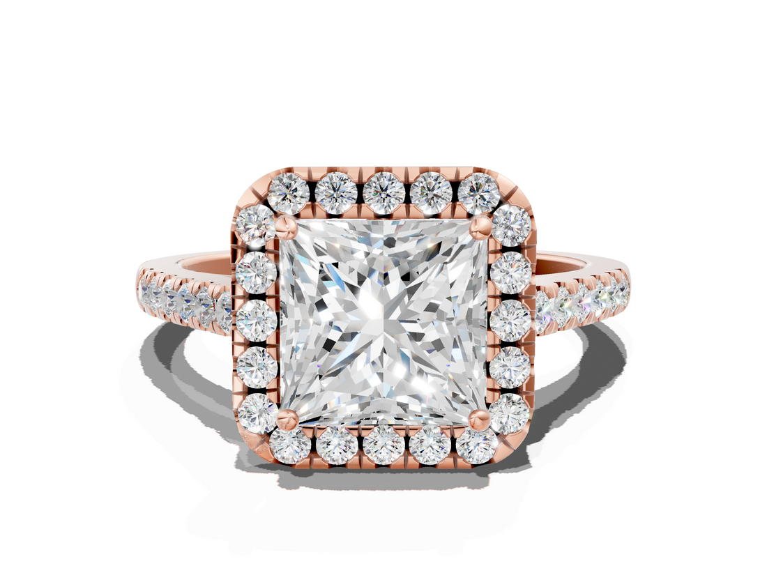 Rose gold Princess Halo Pavé Diamond Engagement Ring with Four-Prong Setting_3