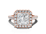 Rose gold Princess Halo Pavé Diamond Engagement Ring with Four-Prong Setting_3