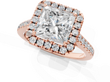 Rose gold Princess Halo Pavé Diamond Engagement Ring with Four-Prong Setting_4