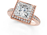 Rose gold Princess Halo Pave Band Solitaire Ring with Prong Setting_67