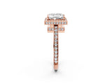 Rose gold Princess Halo Pave Band Solitaire Ring with Prong Setting_68