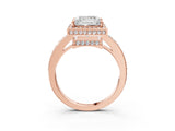 Rose gold Princess Halo Pave Band Solitaire Ring with Prong Setting_69