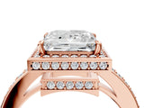 Rose gold Princess Halo Pave Band Solitaire Ring with Prong Setting_70