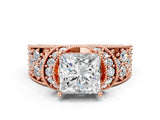 Rose gold Princess Halo Pave Diamond Engagement Ring with Milgrain Detailing_49