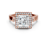 Rose gold Princess Halo Pave Split Shank Prong Setting Ring_105