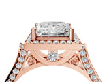 Rose gold Princess Halo Pave Split Shank Prong Setting Ring_109