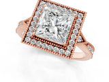 Rose gold Princess Halo Round Diamond Milgrain Pave Engagement Ring_10