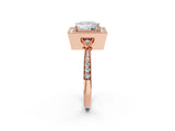 Rose gold Princess Halo Round Diamond Milgrain Pave Engagement Ring_11