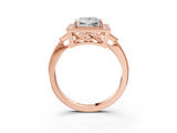 Rose gold Princess Halo Round Diamond Milgrain Pave Engagement Ring_12