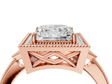 Rose gold Princess Halo Round Diamond Milgrain Pave Engagement Ring_13