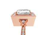 Rose gold Princess Halo Round Diamond Milgrain Pave Engagement Ring_14