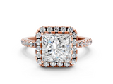 Rose gold Princess Halo Round Diamond Pavé Band Four-Prong Ring_3